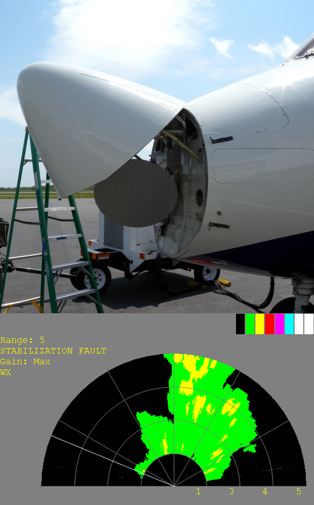 The Honeywell RDR-4B Doppler weather radar, and an example of the MS display.