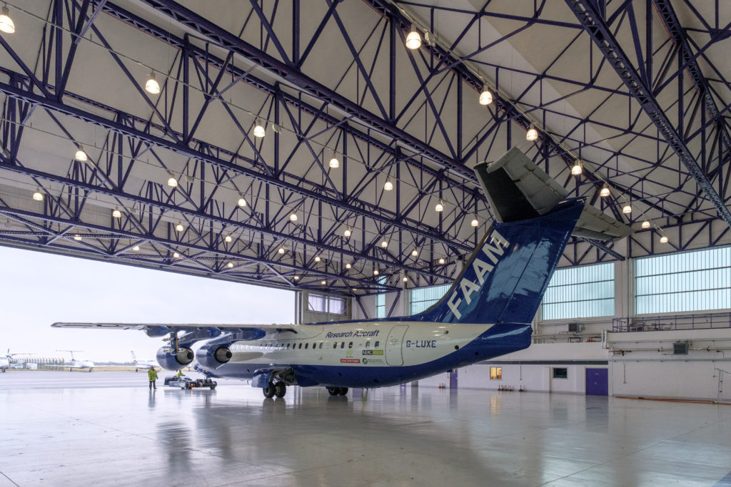 FAAM aircraft inside the hangar