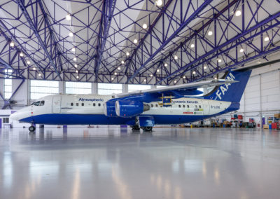 FAAM aircraft inside the hangar